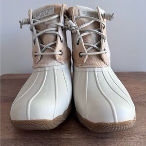 NWOT Sperry Wool Buffalo Plaid Saltwater Check Ivory Duck Boots